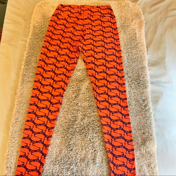 Women’s LuLaRoe Blue and Orange Duck Leggings OS - Picture 5 of 6